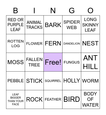 Nature Bingo Card