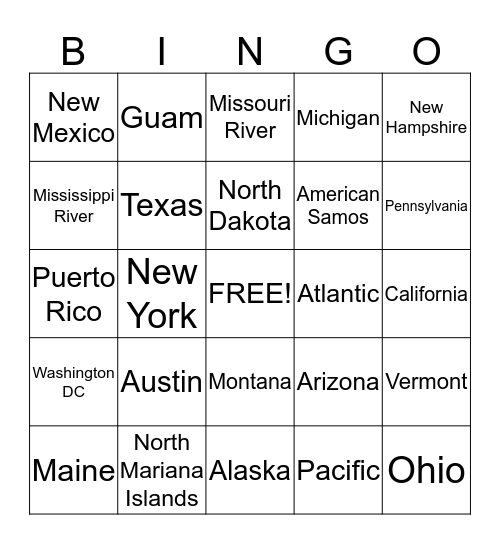 Geography/1800 Bingo Card