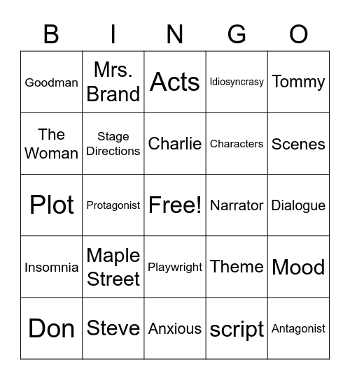Monsters are Due on Maple Street Bingo Card