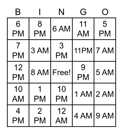 TIME  BINGO Card