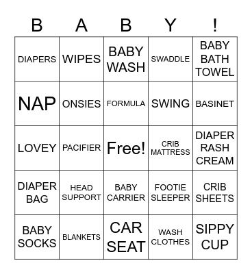 Natalie's Baby Shower Bingo Card