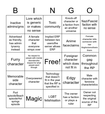 NSTK's RP bingo Card