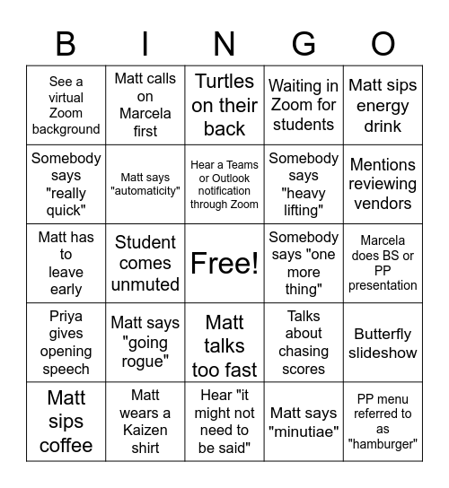 Licensing Kick Off Bingo Card