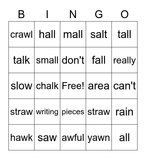 Word Bingo Card