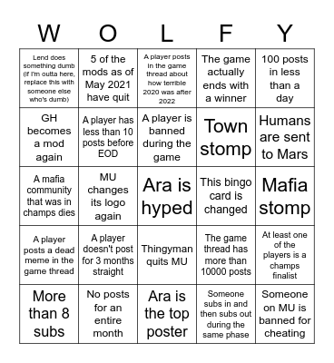 MU Longest Game Redux Bingo Card
