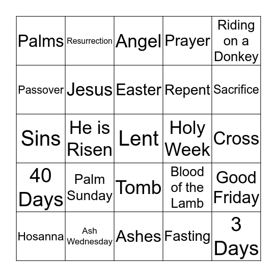 LENT Bingo Card