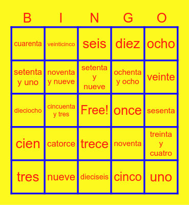 Los Numeros Cero - Cien Bingo Card
