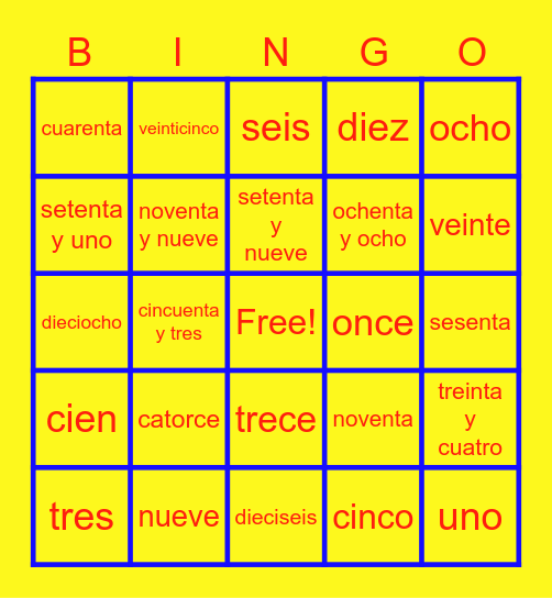 Los Numeros Cero - Cien Bingo Card