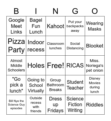 5th grade Bingo Card