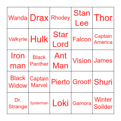 Marvel Bingo Card