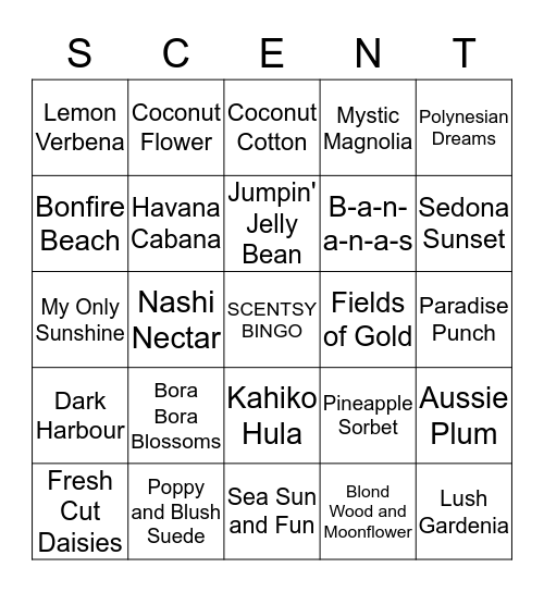 Morgan's SCENTSY Bingo Card