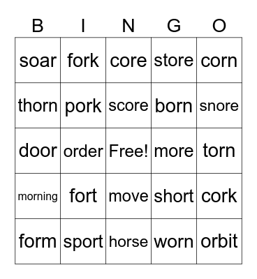 or words Bingo Card