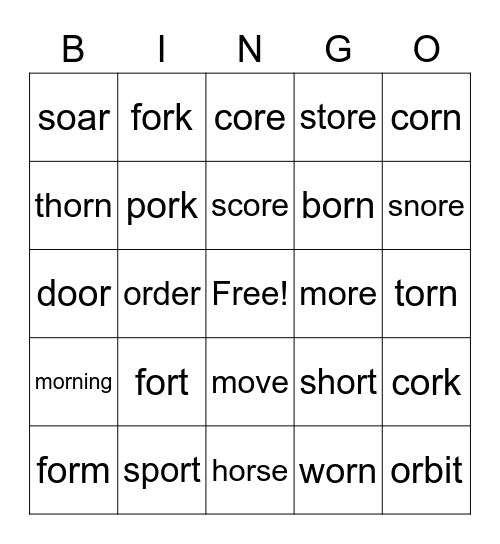 or words Bingo Card