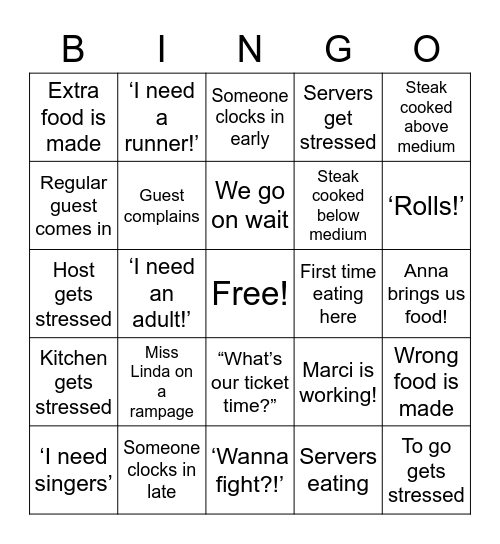 Sagebrush Bingo Card