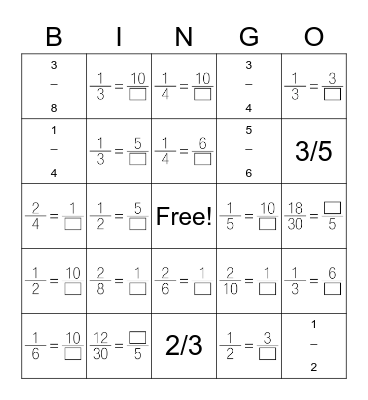 Equivalent Fractions RS Final Bingo Card