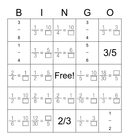 Equivalent Fractions RS Final Bingo Card