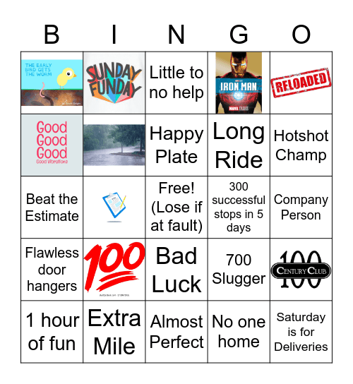 Driver Bingo Card