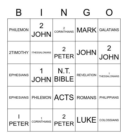 BOOKS OF THE BIBLE Bingo Card
