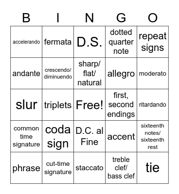Music Bingo Card