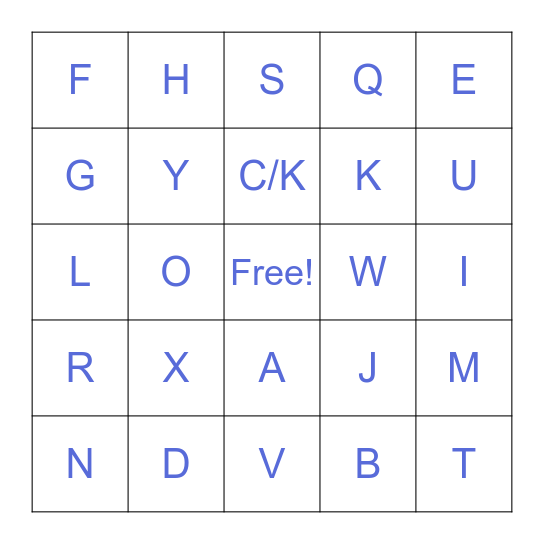 Letter Sounds Review Bingo Card