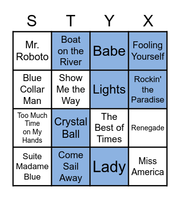 Styx Songs Bingo Card