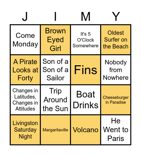 Jimmy Buffett Bingo Card