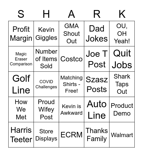 SHARK TANK BINGO Card