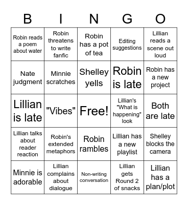 Writing Time Bingo Card