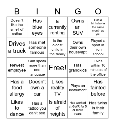 Great Western Recreation BBQ Bingo Card