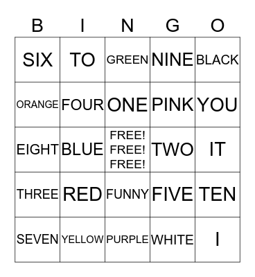 COLORS AND COUNTING Bingo Card