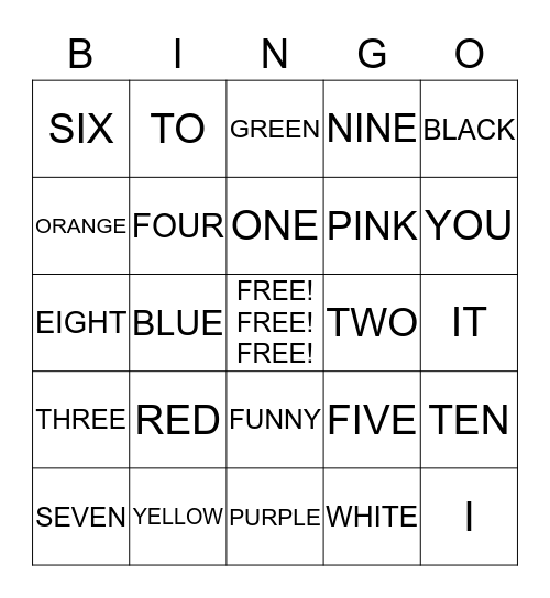 COLORS AND COUNTING Bingo Card