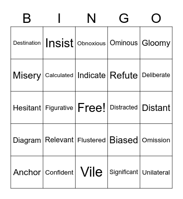 DICTIONARY BINGO Card