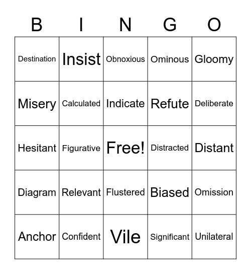 DICTIONARY BINGO Card