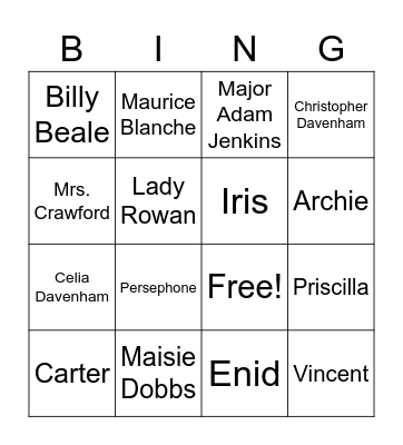 Characters Bingo Card