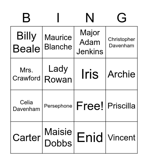 Characters Bingo Card