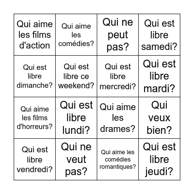 Une Sortie Parfaite Au Cinéma! Bingo Card