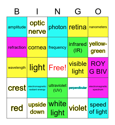 Light Vocabulary Bingo Card