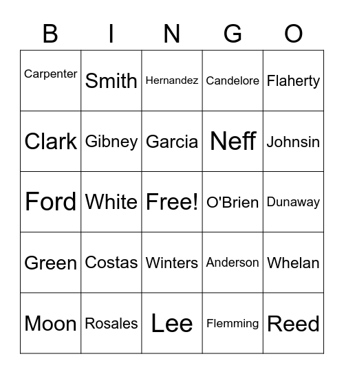 Staff Bingo Card