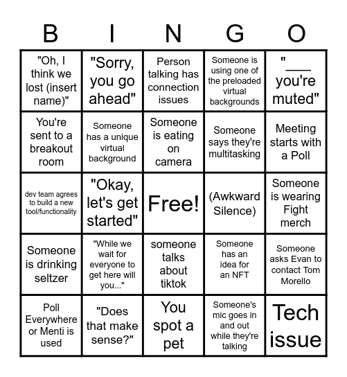 Zoom Meeting BINGO Card