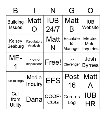 Customer Service Bingo Card