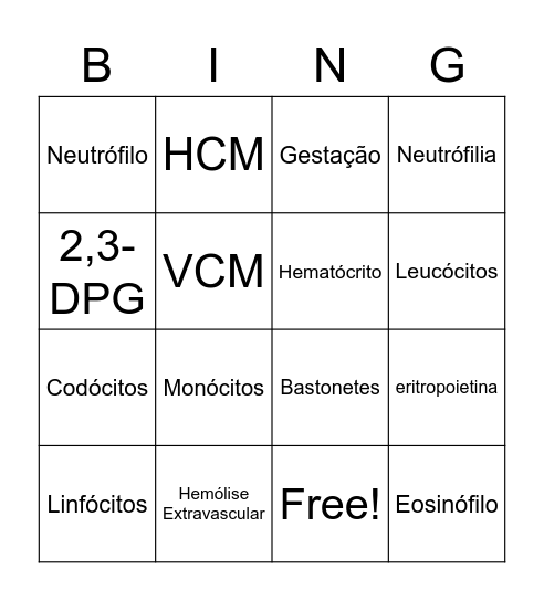 BINGO HEMATOLÓGICO Bingo Card