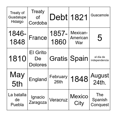 Cinco de Mayo- Van Fleet Bingo Card