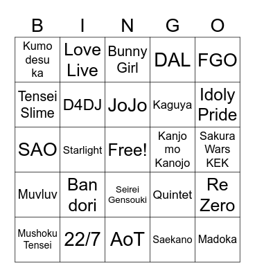 Alvin's BINGO Card
