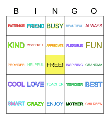 MOTHERS DAY Bingo Card