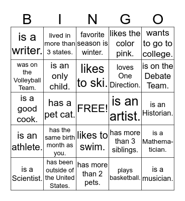 Find someone who...... Bingo Card