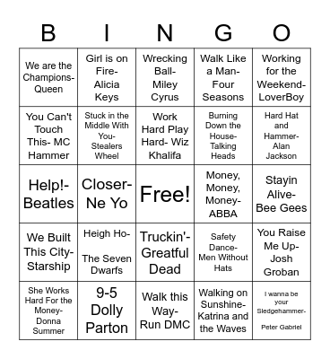 'NAME THAT TUNE' BINGO Card