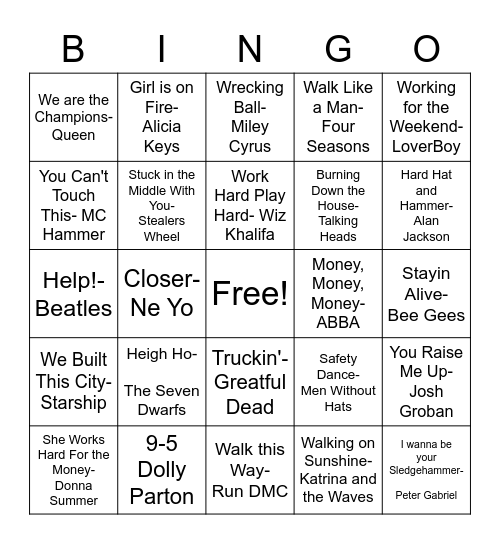 'NAME THAT TUNE' BINGO Card