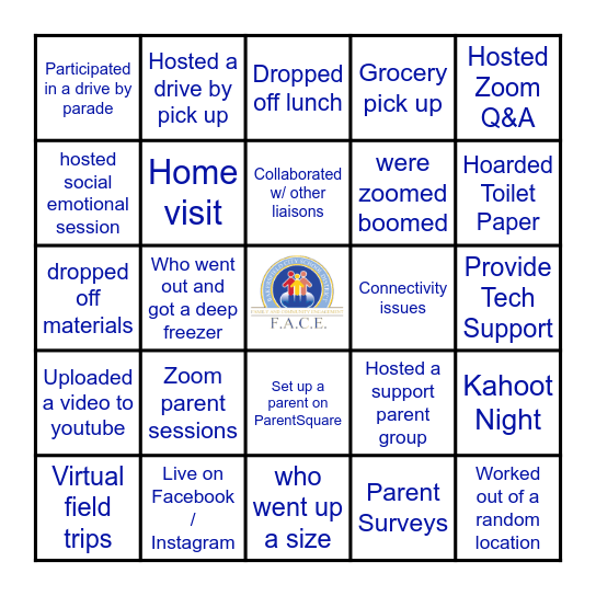 Virtual FACE Bingo Card