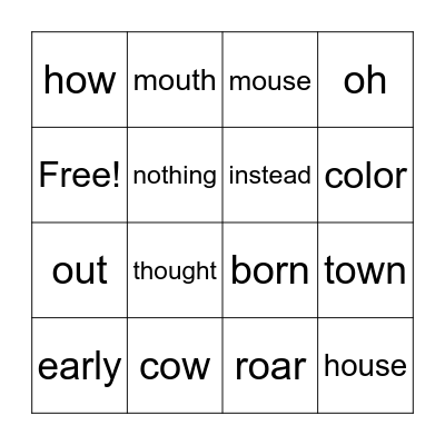 Ow, Ou sounds: Unit 5, Week 4 Bingo Card