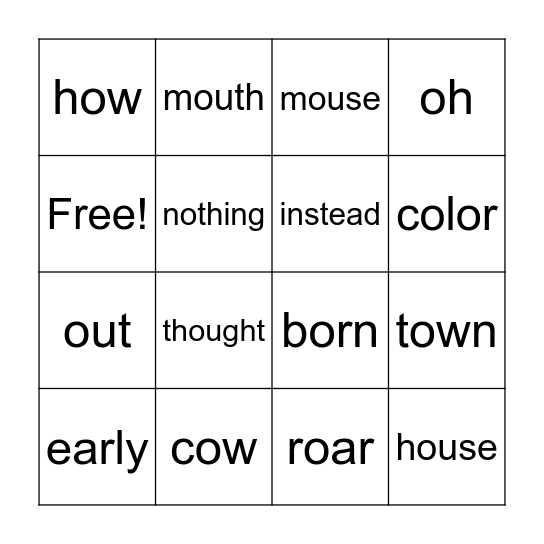 Ow, Ou sounds: Unit 5, Week 4 Bingo Card